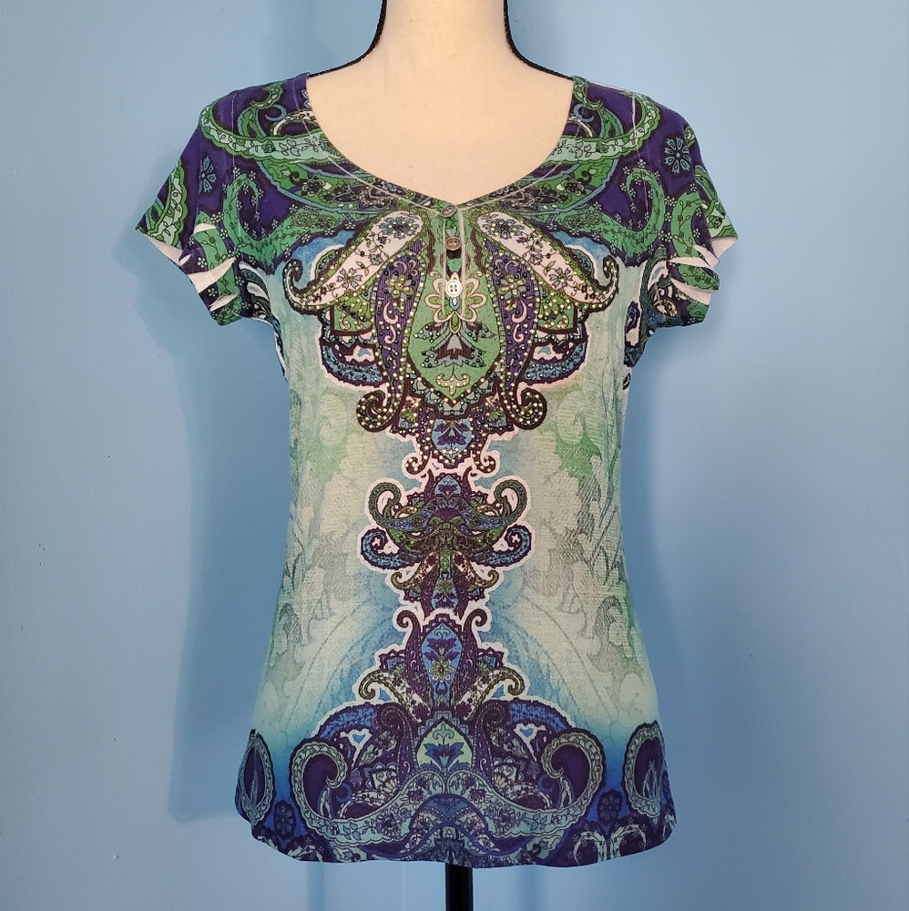 Apt. 9 Green/Blue Abstract T Shirt